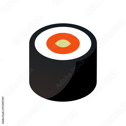 Close up of a sushi roll with rice and fish on transparent background