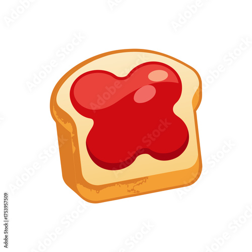 Illustration of a toast with red jam on top on transparent background