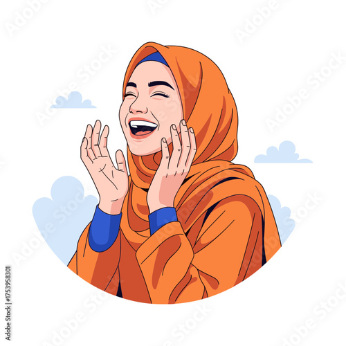 Expressive Muslim Woman in Hijab Laughing Joyfully, Conveing Genuine Happiness and Cheer.