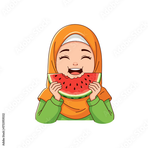 Muslim Woman Jumping Out of Gift Box with Confetti Illustration