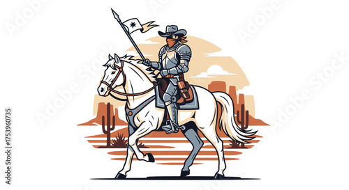 Knight Errant in the Desert, A Whimsical Vector Illustration for Storytelling, Fantasy Games, and Historical Reenactment Projects.