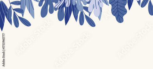 Floral web banner with drawn color exotic leaves. Nature concept design. Modern floral compositions with summer branches. Vector illustration on the theme of ecology, natura, environment.