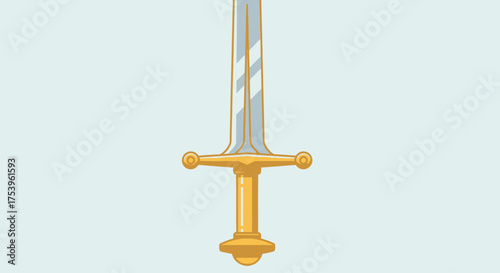 Isolated Vector Illustration of a Golden Sword with Detailed Hilt and Silver Blade for Game Design, Historical Depictions, or Fantasy Illustrations.
