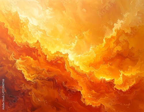 Abstract artwork featuring dynamic, swirling patterns in warm tones, resembling fire and light