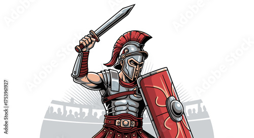 Ancient Roman Gladiator Warrior Illustration with Sword and Shield, Ideal for History Education, Graphic Novels, and Historical Games Design