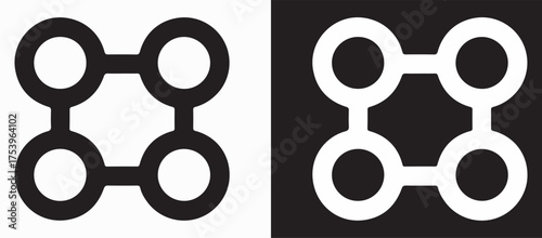 Interconnected Circular Nodes Graphic  Dual Tone Vector Illustration with Black and White Design