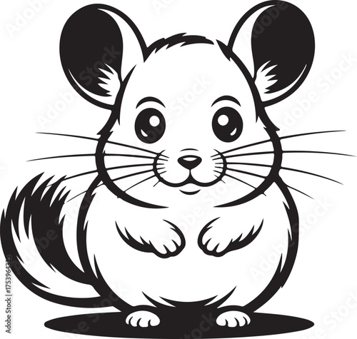 Cute Cartoon Chinchilla Illustration  Black and White Rodent Animal Vector