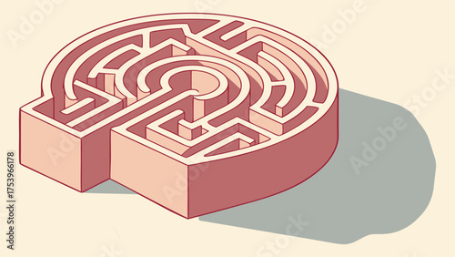 Isometric 3d maze shaped like a question mark with shadow