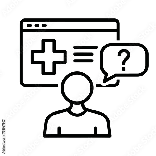 Person seeking medical advice online with question mark isolated on white background