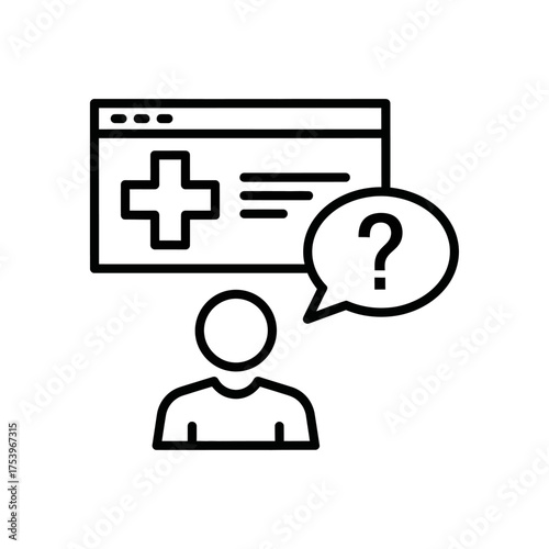 Online medical consultation vector icon illustration isolated on white background question mark