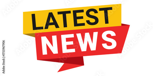 Latest News vector banner. Red and yellow paper ribbon banner with text on a white background