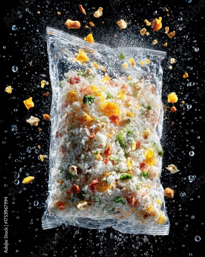 Frozen Rice With Vegetables in Water Splash