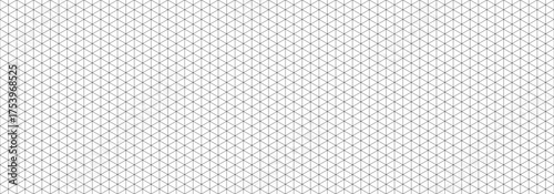 Seamless isometric grid paper. Black triangular blueprint repeating pattern. Graph guide background for engineering, architect and technical drawing. Repeated lined ruler sheet page template. Vector