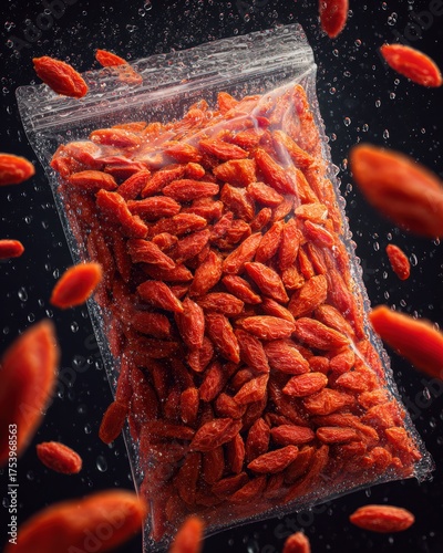 Vibrant Goji Berries in Transparent Bag