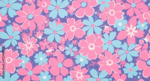 Floral pattern design flowers pink blue background seamless textile wallpaper print graphic illustration art