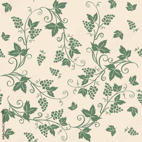 Seamless vineyard pattern with leaves, a vintage illustration for spring textile or wallpaper design