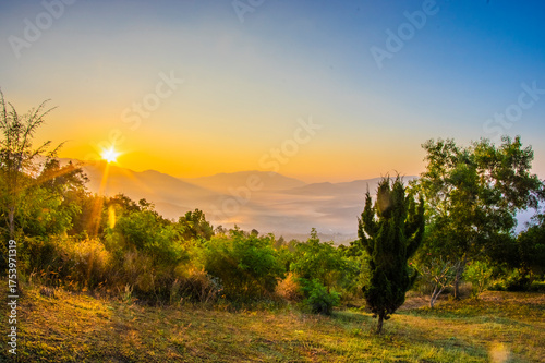 Sunrise at Mae Chaem Forest Park, Chiang Mai province, Thailand.