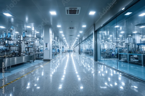 A pharmaceutical production facility interior showcasing technology