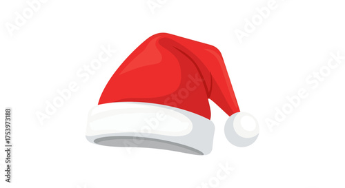 Classic Red and White Santa Claus Hat Illustration Isolated on White.