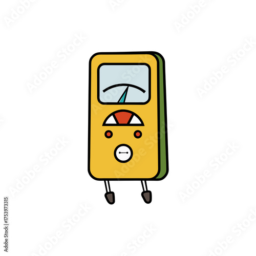 Illustration of a yellow analog multimeter on transparent background