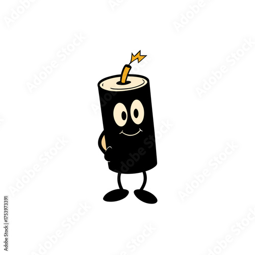 Cartoon dynamite stick with face and limbs on transparent background