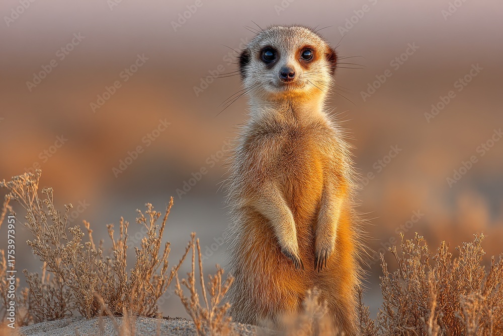 Fototapeta premium Alert Meerkat Standing Upright in the Desert Environment