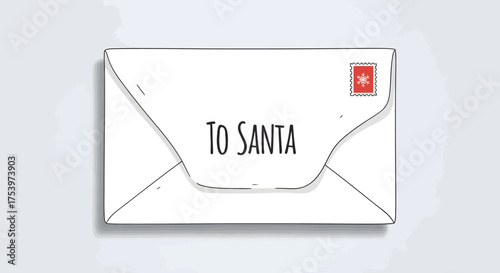 Ilustración de un sobre blanco dirigido a Santa Claus con un sello rojo.