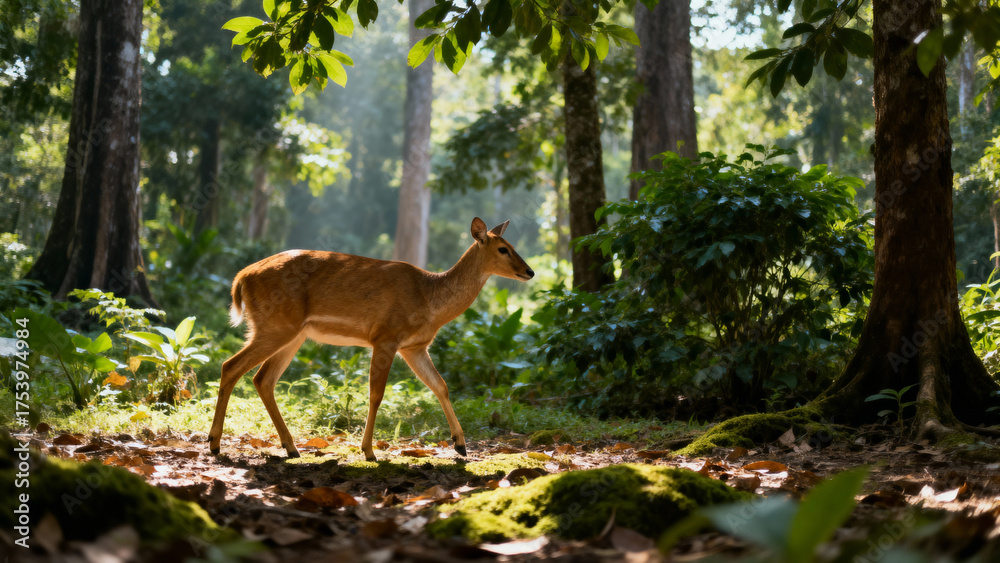 Fototapeta premium Deer in Sunlit Forest