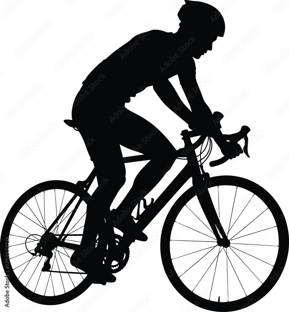 Obraz premium Road Cyclist Silhouette Vector Illustration of Professional Bicycle Rider in Dynamic Pose on White Background