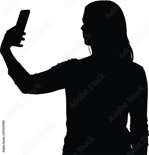 Woman Taking Selfie with Smartphone Silhouette Vector Graphic