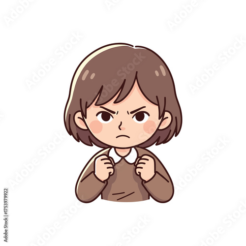 Angry Little Girl with Fists Clenched Expressing Frustration Vector