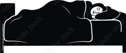 Black silhouette of a person sleeping soundly in a cozy bed