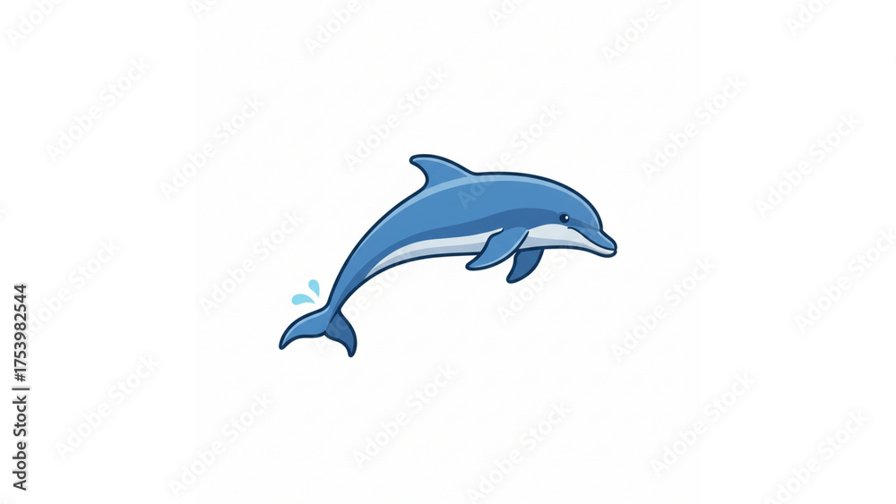Fototapeta premium Cute blue dolphin swimming with a small splash, playful marine animal on isolated transparent background.