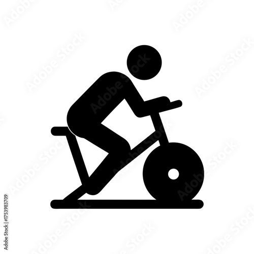 Person riding a stationary exercise bike on transparent background silhouette