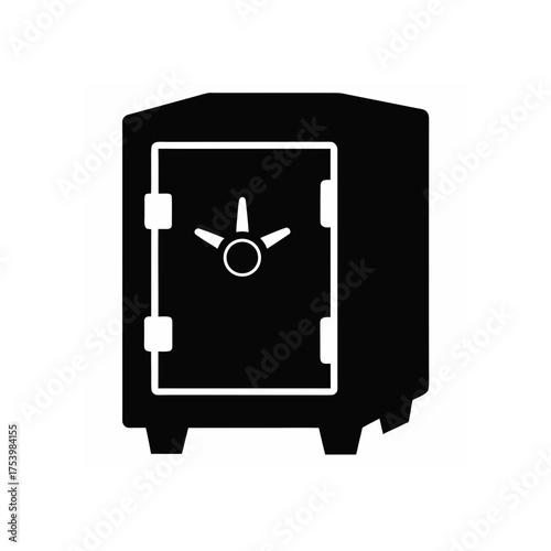 Illustration of a closed black safe box on transparent background silhouette