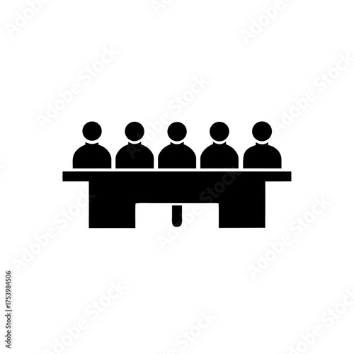 Silhouette of people sitting at long table on transparent background