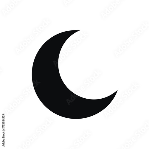 Crescent moon in black and white simple art on transparent background silhouette