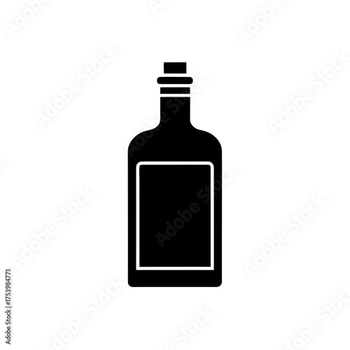 Illustration of a filled liquor bottle on transparent background silhouette