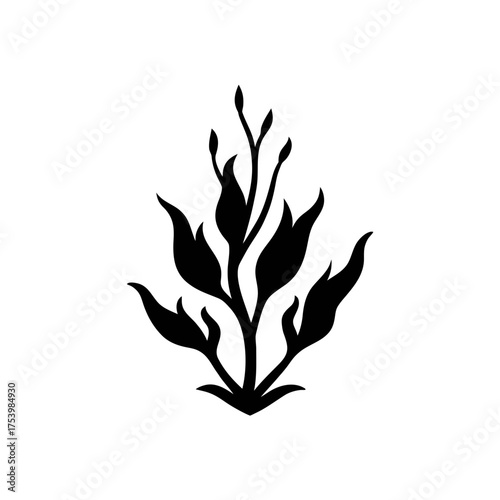 Silhouette floral design with pointy leaves on transparent background