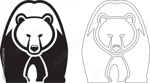 Minimal Geometric Bear Head Logo Silhouette and Outline Vector