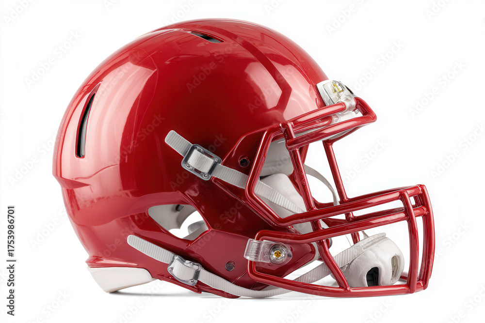 Fototapeta premium Football helmet in bright red color showcasing sleek design and protective features for players during games