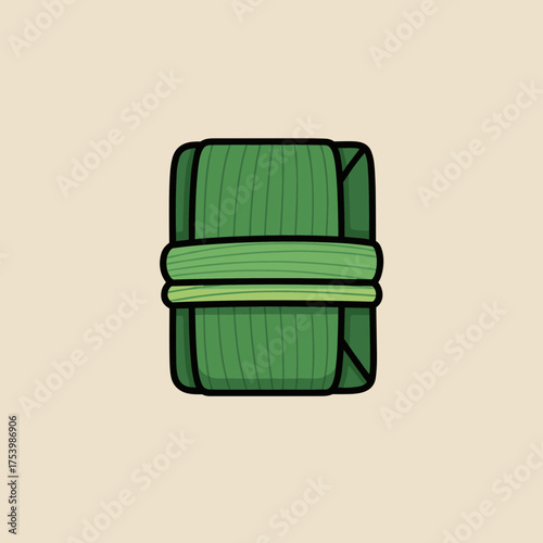 Traditional Indonesian Food Wrapped in Banana Leaves (Lemper or Lontong) Illustration