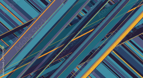Contemporary abstract background with overlapping stripes in shades of blue, purple, and yellow, creating a dynamic and modern design for various creative projects