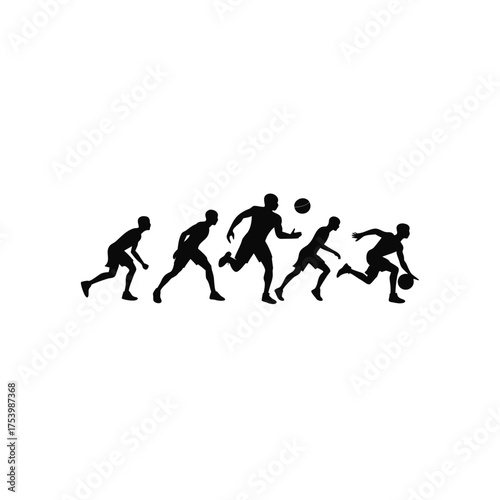 Silhouetted basketball players in motion on transparent background