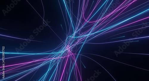 Abstract neon lines create a dynamic and futuristic background with glowing trails of blue and pink light, ideal for modern designs and digital art projects