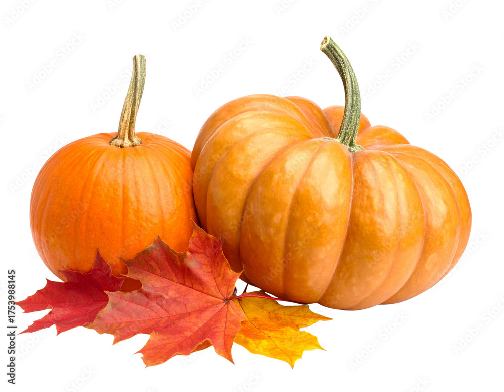 Fototapeta premium An orange pumpkin for Halloween or Thanksgiving is isolated on a white background