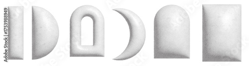 Futuristic volumetric halftone shapes with dotted texture