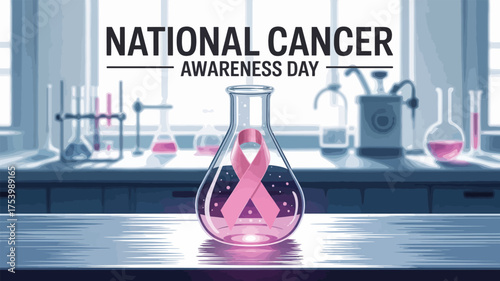 National Cancer Awareness Day Ribbon Test Tube Cancer Research Support