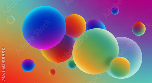 Abstract gradient background with colorful spheres, creating a vibrant and modern design with smooth transitions and eyecatching visual appeal for various applications