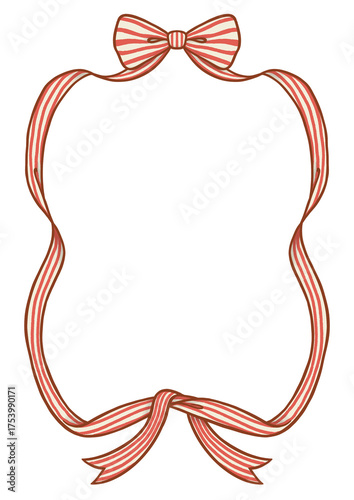 Red Striped Ribbon Frame with Bow Illustration.